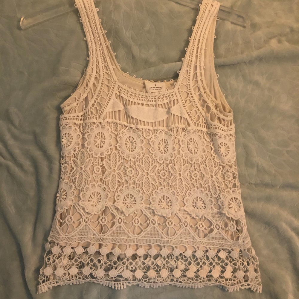 White tank with crochet overlay